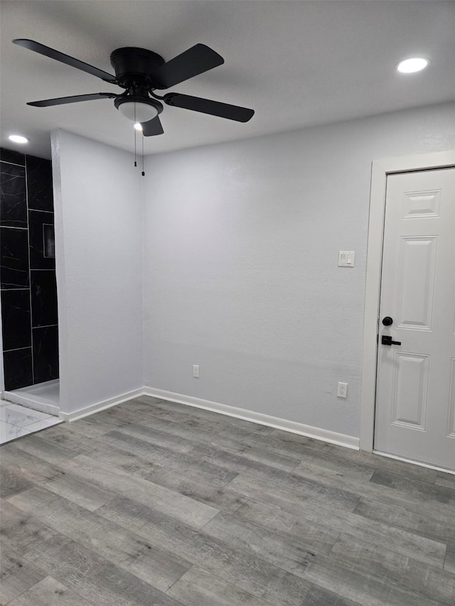 810 Shawnee Trce, Grand Prairie, TX 75051 - empty room featuring a ceiling fan, wood finished floors, and recessed lighting