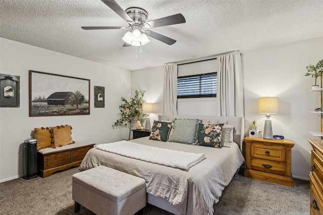 3244 Gail Ct, Irving, TX 75060 - bedroom featuring carpet flooring, a textured ceiling, and ceiling fan