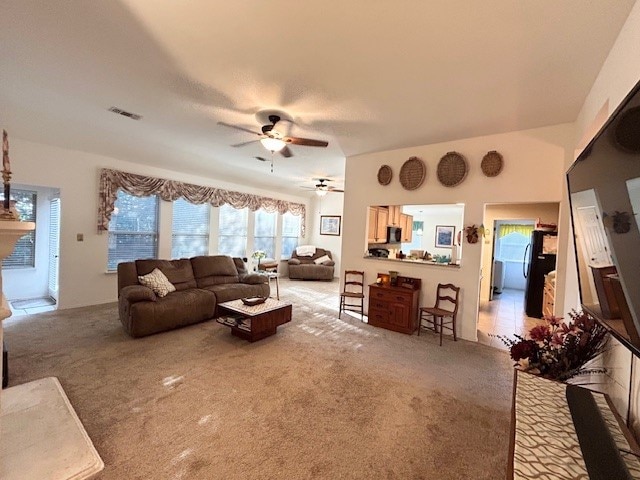3900 Chimney Rock Dr, Denton, TX 76210 - living area featuring ceiling fan and carpet flooring