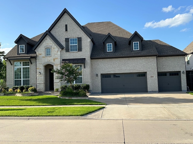 13122 Dolomite Dr, Frisco, TX 75035 - french country inspired facade featuring concrete driveway, an attached garage, a front lawn, and a shingled roof