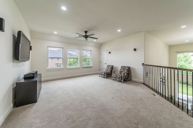 13122 Dolomite Dr, Frisco, TX 75035 - sitting room featuring light colored carpet, ceiling fan, and recessed lighting