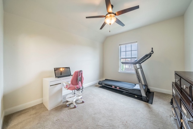 13122 Dolomite Dr, Frisco, TX 75035 - carpeted office space featuring a ceiling fan and lofted ceiling