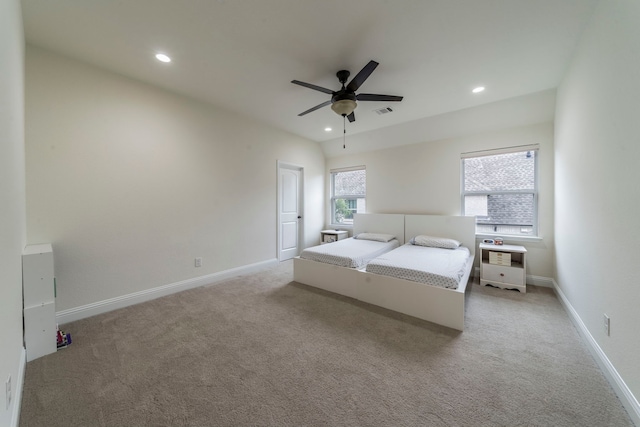13122 Dolomite Dr, Frisco, TX 75035 - bedroom featuring light carpet, recessed lighting, and ceiling fan