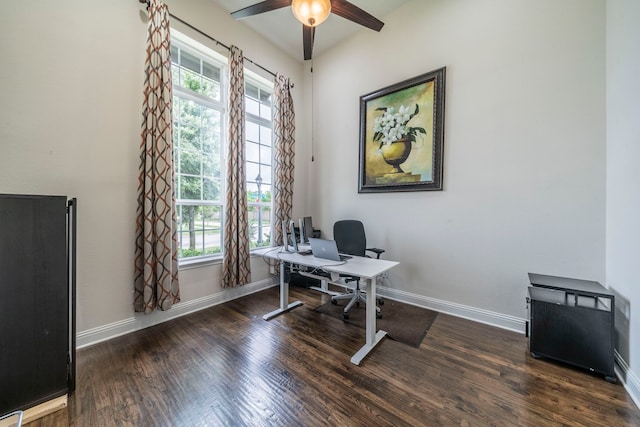 13122 Dolomite Dr, Frisco, TX 75035 - home office featuring a ceiling fan, wood finished floors, and healthy amount of natural light