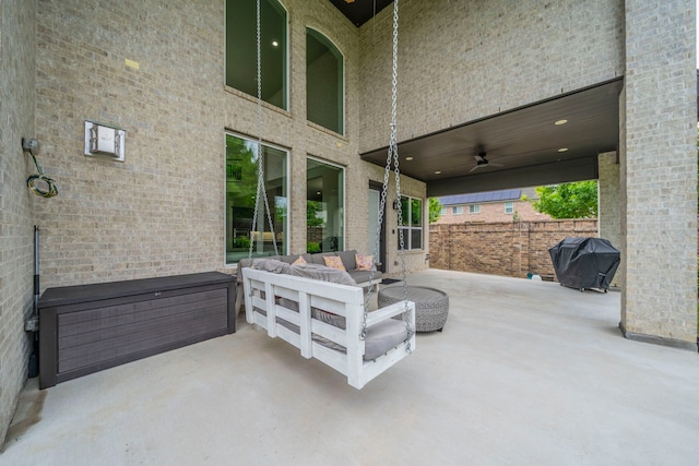 13122 Dolomite Dr, Frisco, TX 75035 - view of patio / terrace featuring a grill, outdoor lounge area, and ceiling fan