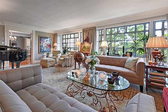 3525 Turtle Creek Blvd Unit 4E, Dallas, TX 75219 - living area with a chandelier and crown molding