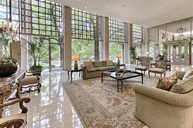 3525 Turtle Creek Blvd Unit 4E, Dallas, TX 75219 - common area featuring a high ceiling, floor to ceiling windows, and recessed lighting