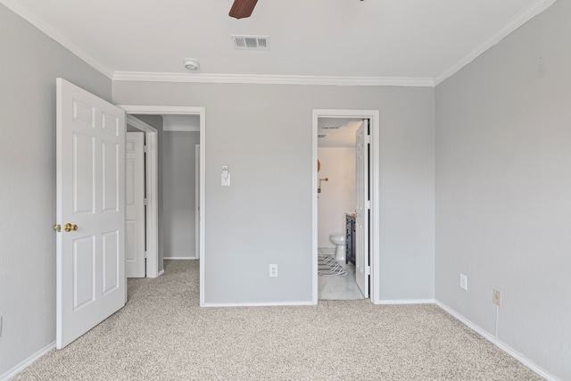825 W Harwood Rd Unit A, Hurst, TX 76054 - unfurnished bedroom with crown molding, carpet floors, ensuite bathroom, and ceiling fan