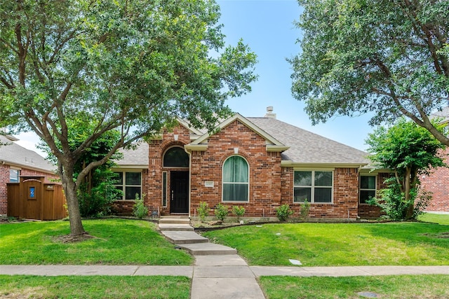 6505 Taprock Dr, Mckinney, TX 75070 - view of front of house with brick siding, a shingled roof, and a front yard