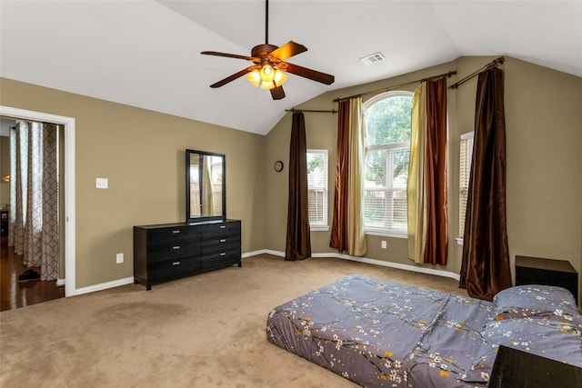 6505 Taprock Dr, Mckinney, TX 75070 - bedroom featuring lofted ceiling, carpet, and a ceiling fan