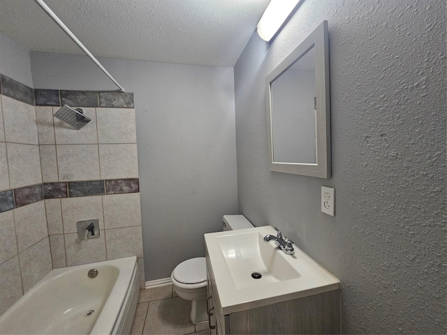 511 W Lake St, Krum, TX 76249 - full bath featuring tile patterned floors,  shower combination, vanity, and a textured ceiling