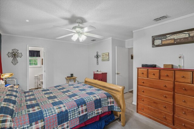180 Vz County Road 4202, Canton, TX 75103 - carpeted bedroom with crown molding, a textured ceiling, and ceiling fan