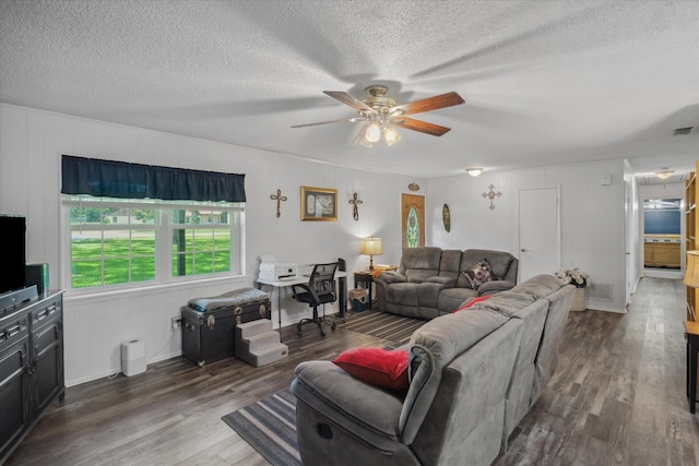 180 Vz County Road 4202, Canton, TX 75103 - living room featuring wood finished floors, ceiling fan, and a textured ceiling