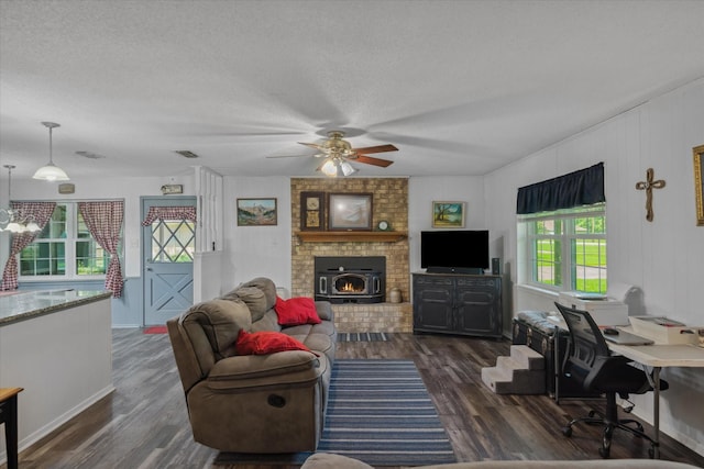 180 Vz County Road 4202, Canton, TX 75103 - living area featuring wood finished floors, ceiling fan, a textured ceiling, and an office area