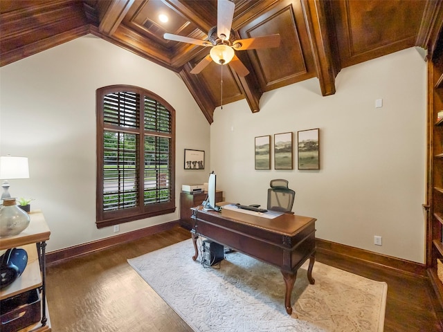 3309 Laurel Fork Dr, Mckinney, TX 75070 - office featuring dark wood finished floors and ceiling fan