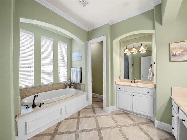 3309 Laurel Fork Dr, Mckinney, TX 75070 - bathroom featuring vanity, a bath, ornamental molding, and tile patterned floors