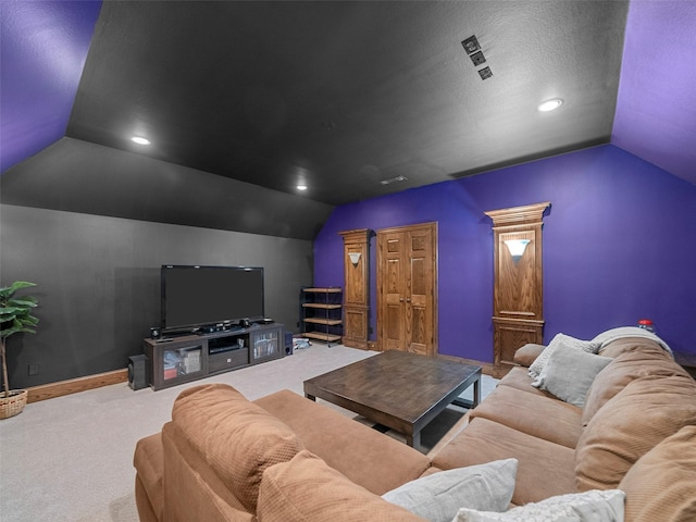 3309 Laurel Fork Dr, Mckinney, TX 75070 - cinema featuring lofted ceiling, carpet floors, and recessed lighting