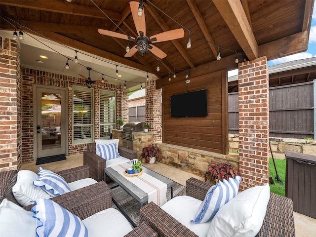 3309 Laurel Fork Dr, Mckinney, TX 75070 - view of patio featuring an outdoor hangout area, ceiling fan, and area for grilling