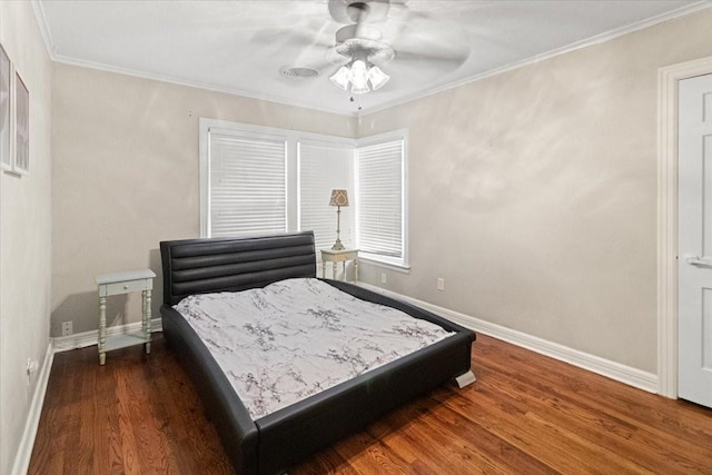 3605 Stadium Dr, Fort Worth, TX 76109 - bedroom with ornamental molding, wood finished floors, and a ceiling fan