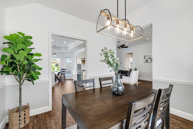 4901 Marcus Dr, Flower Mound, TX 75028 - dining area with a chandelier, wood finished floors, and recessed lighting