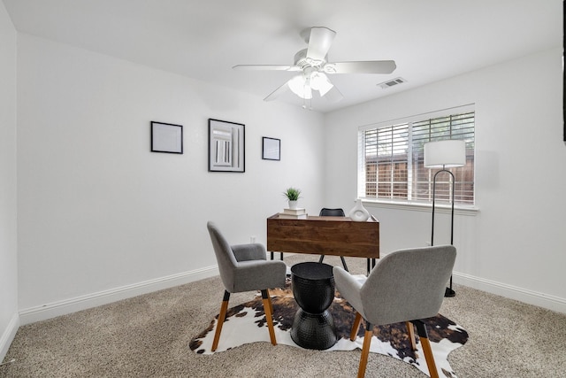 4901 Marcus Dr, Flower Mound, TX 75028 - carpeted home office featuring baseboards and ceiling fan