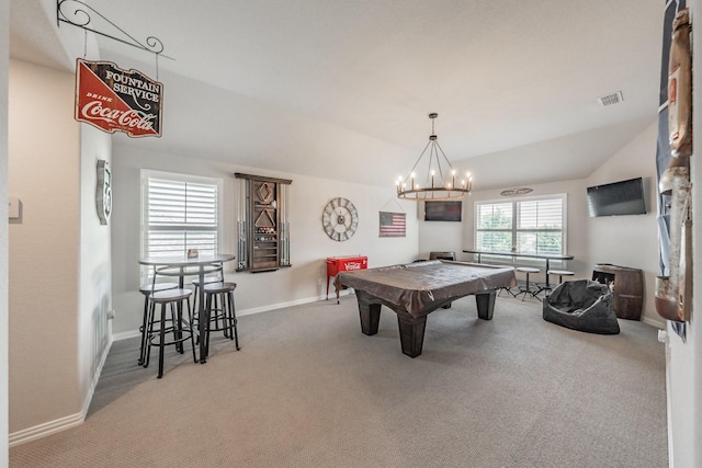 407 Emerson Dr, Rockwall, TX 75087 - playroom with carpet floors, pool table, and a chandelier