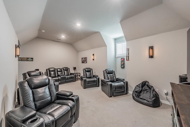 407 Emerson Dr, Rockwall, TX 75087 - cinema room with vaulted ceiling, carpet flooring, and recessed lighting