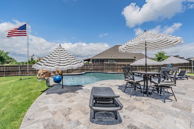 407 Emerson Dr, Rockwall, TX 75087 - view of pool featuring a fenced backyard, a patio, and outdoor dining area