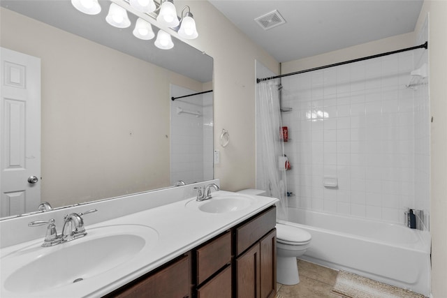 5201 Datewood Ln, Mckinney, TX 75071 - bathroom featuring shower / tub combo with curtain, tile patterned floors, and double vanity