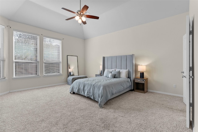 5201 Datewood Ln, Mckinney, TX 75071 - bedroom featuring carpet flooring, vaulted ceiling, and a ceiling fan