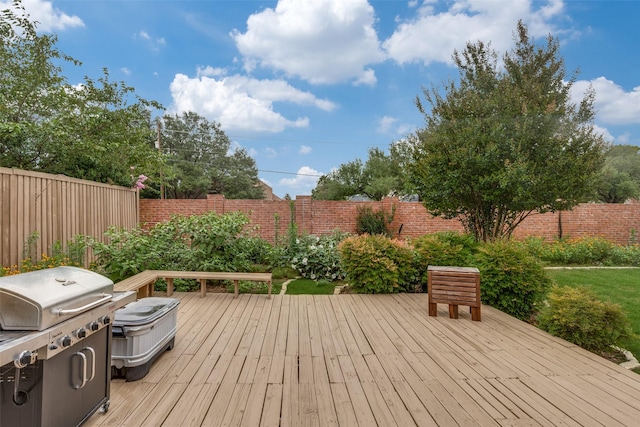 7504 Lomo Alto, Plano, TX 75024 - wooden terrace featuring a fenced backyard and area for grilling