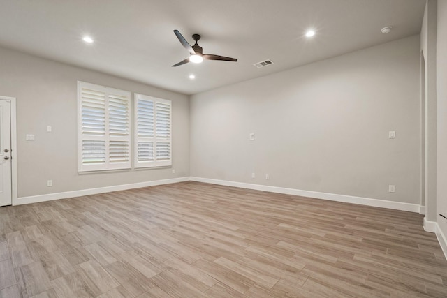 3680 Twin Pines Dr, Grand Prairie, TX 76065 - spare room featuring ceiling fan, light wood-style flooring, recessed lighting, and a smoke detector