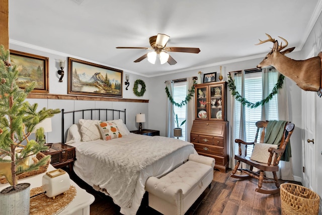 112 Rolling Meadow Ln, Bossier City, LA 71112 - bedroom featuring dark wood-style flooring, crown molding, and a ceiling fan