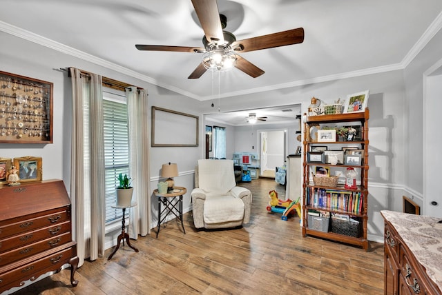 112 Rolling Meadow Ln, Bossier City, LA 71112 - living area with ceiling fan, wood finished floors, and ornamental molding
