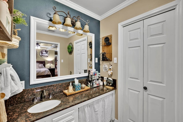112 Rolling Meadow Ln, Bossier City, LA 71112 - bathroom featuring a closet, vanity, ornamental molding, and ensuite bathroom