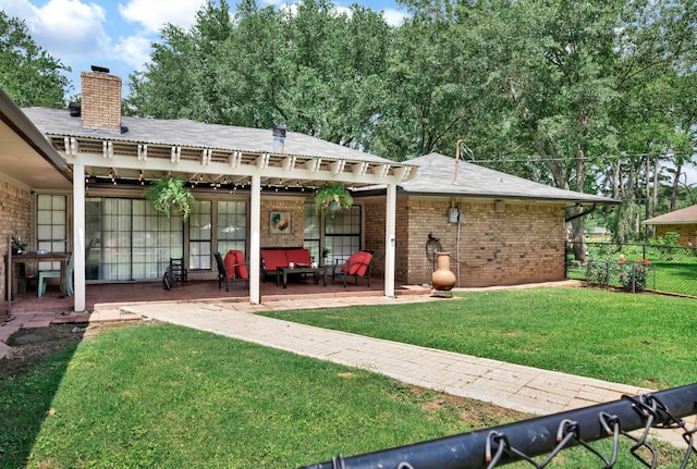112 Rolling Meadow Ln, Bossier City, LA 71112 - back of house with a patio, brick siding, and a chimney