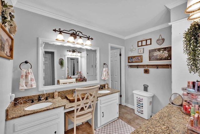 112 Rolling Meadow Ln, Bossier City, LA 71112 - full bathroom with double vanity, ornamental molding, and tile patterned floors