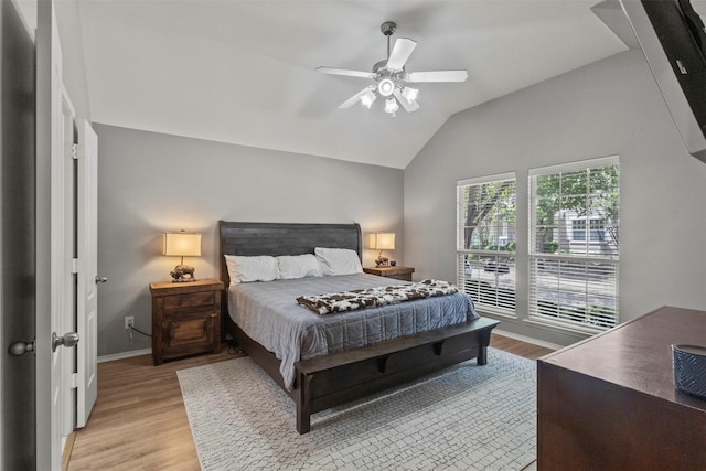 1732 Jasmine Trl, Savannah, TX 76227 - bedroom featuring light wood-style flooring, vaulted ceiling, and a ceiling fan