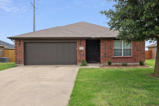 330 Broken Bow, Krum, TX 76249 - ranch-style house featuring an attached garage, driveway, brick siding, and roof with shingles