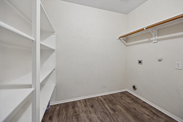 330 Broken Bow, Krum, TX 76249 - washroom featuring hookup for an electric dryer and wood finished floors
