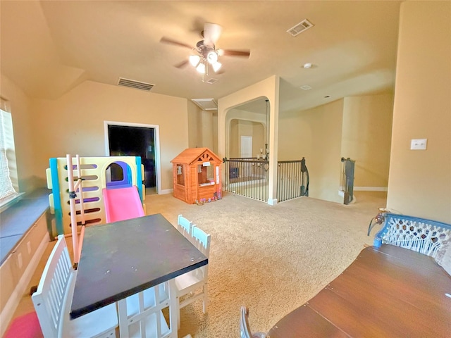 14249 Fall Harvest Dr, Frisco, TX 75033 - game room featuring a ceiling fan and carpet
