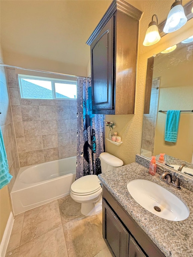 14249 Fall Harvest Dr, Frisco, TX 75033 - bathroom featuring shower / tub combo with curtain, vanity, and tile patterned flooring