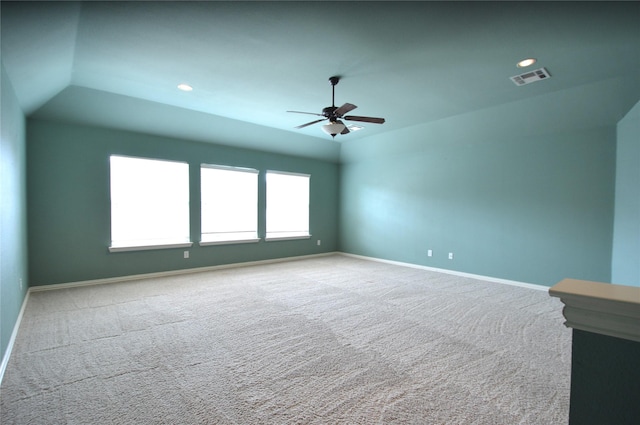 1120 Surrey Ln, Allen, TX 75013 - carpeted empty room featuring ceiling fan, recessed lighting, and lofted ceiling