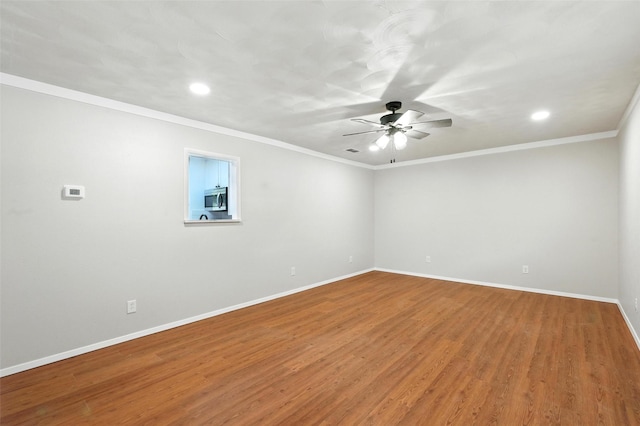 324 Jasmine Ct, Burleson, TX 76028 - spare room featuring recessed lighting, a ceiling fan, wood finished floors, and ornamental molding