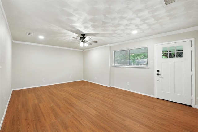 324 Jasmine Ct, Burleson, TX 76028 - unfurnished room with ceiling fan, light wood finished floors, ornamental molding, and recessed lighting
