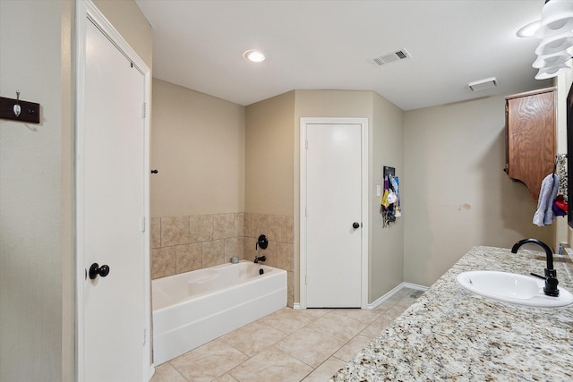 1112 Indian Ridge Dr, Denton, TX 76205 - full bath featuring tile patterned floors, a bath, vanity, and recessed lighting