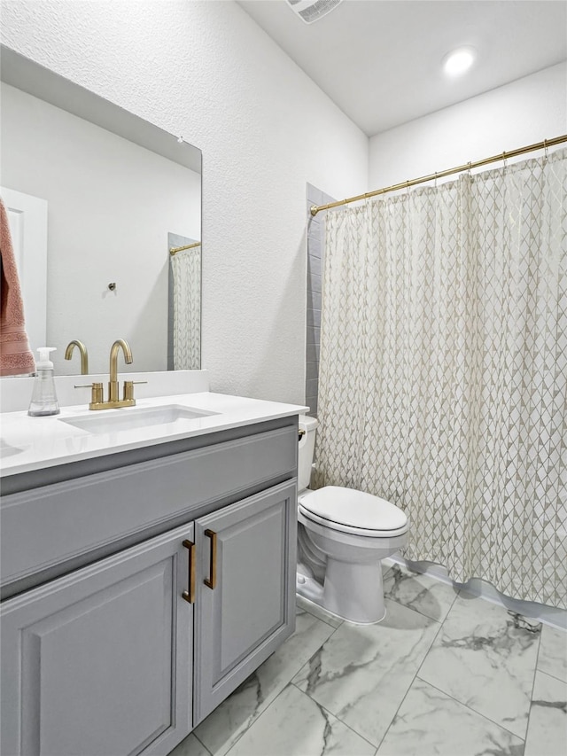 3978 Sidney Ln, Heath, TX 75126 - bathroom with vanity, marble finish flooring, and a shower with shower curtain