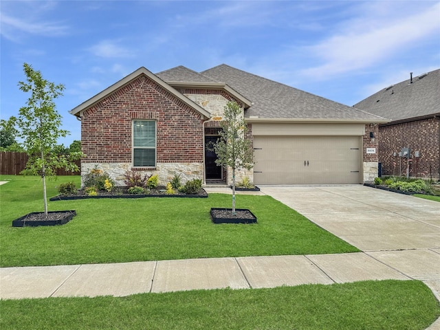 3978 Sidney Ln, Heath, TX 75126 - view of front of house featuring stone siding, an attached garage, driveway, and brick siding