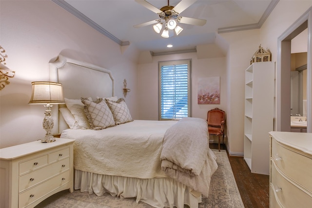 4139 Herschel Ave, Dallas, TX 75219 - bedroom with ornamental molding, wood finished floors, and a ceiling fan