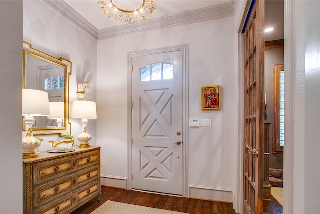 4139 Herschel Ave, Dallas, TX 75219 - entryway featuring dark wood-style flooring and ornamental molding